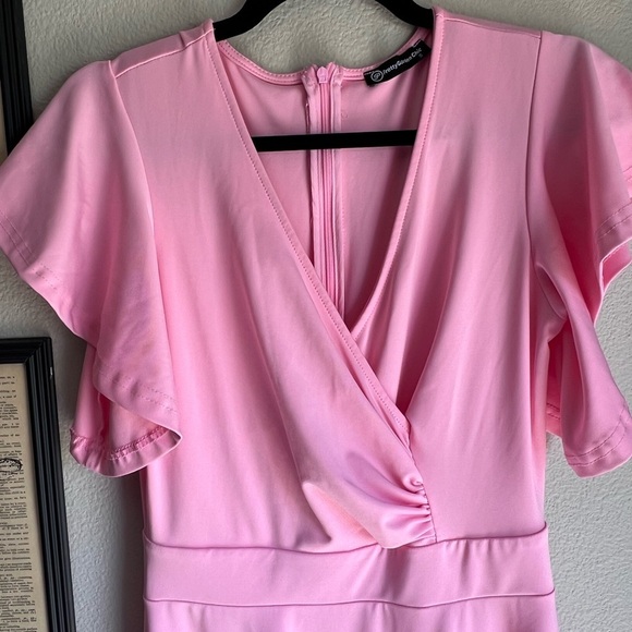 PRETTYGARDEN Pink Flowy Wrap Dress | Midi Length, V-Neck, Fit & Flare - Picture 3 of 6